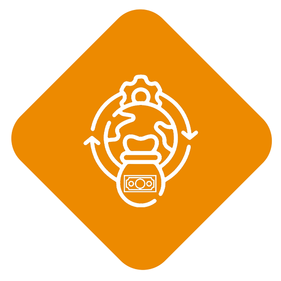 Amber Diamond shape icon featuring a product cycle to symbolize circularity